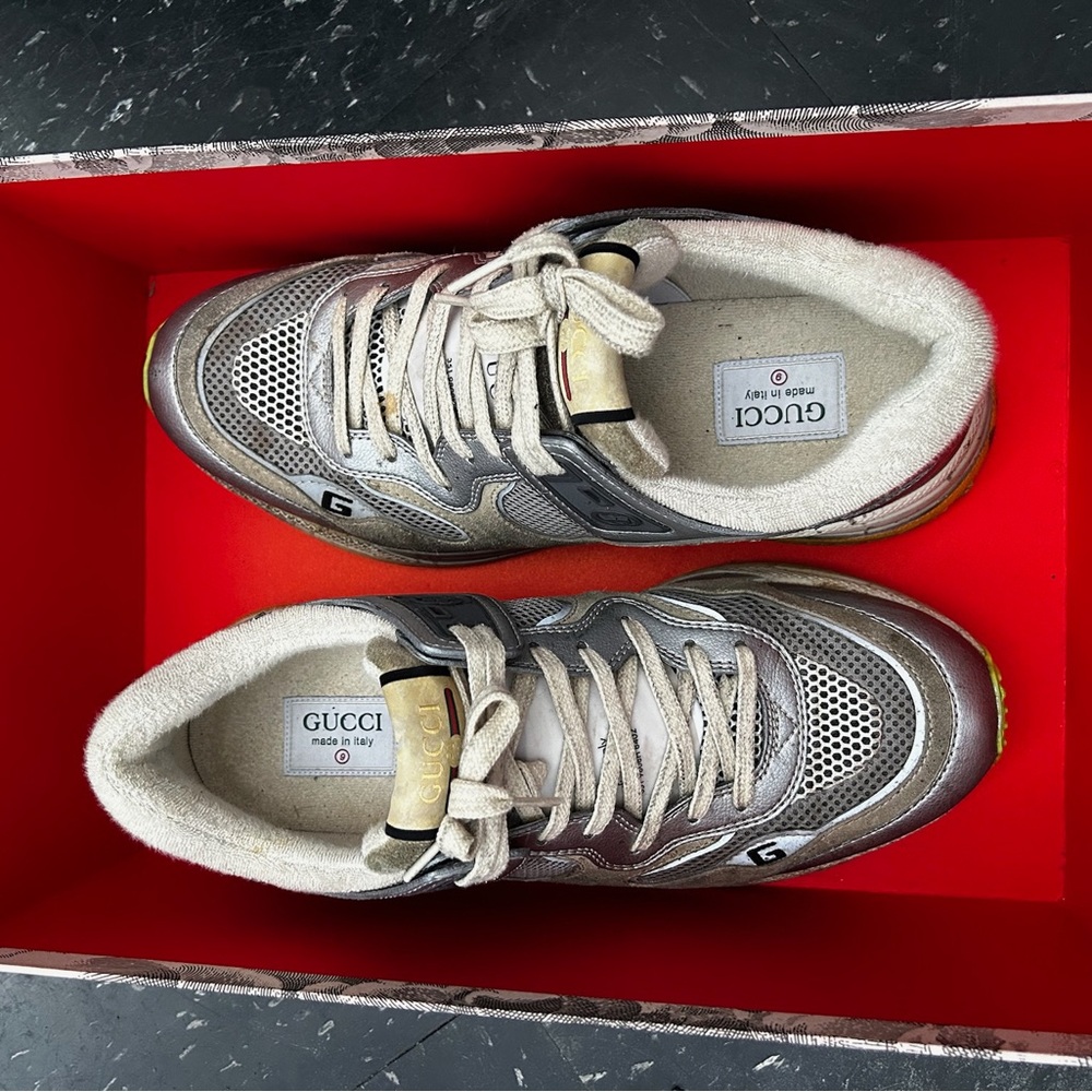 Gucci Silver and Neon Yellow Athletic Shoes - Picture 4 of 5